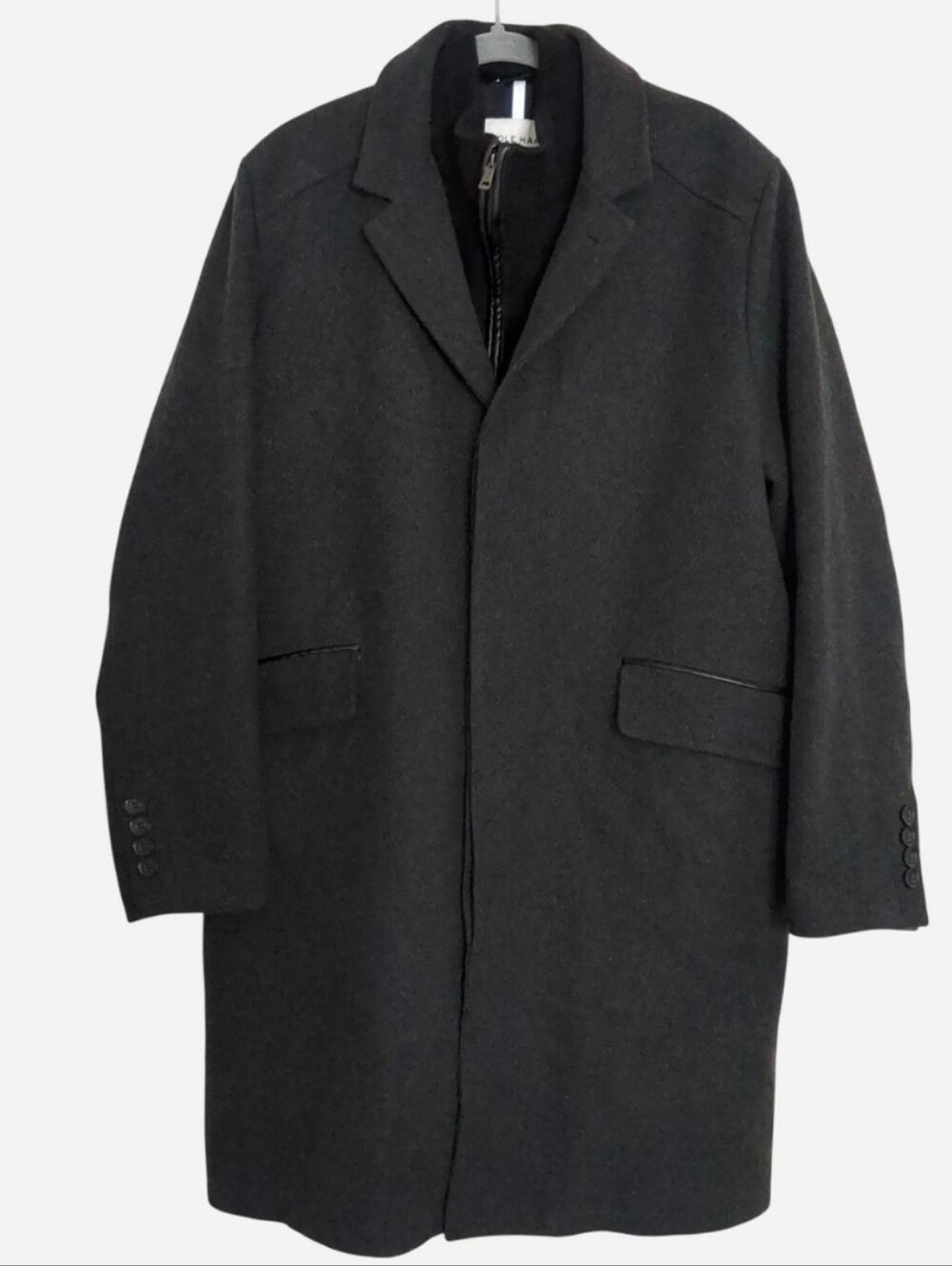 Cole Haan Men’s Wool Twill Overcoat Car Coat w/Knit Bib Large